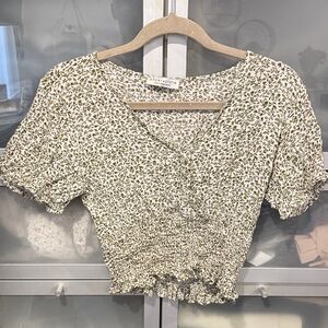 Paper Crane Green Floral Smocked Crop Top